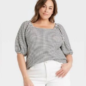Ava & Viv Women's Plus Size Puff Sleeve Square Neck Top